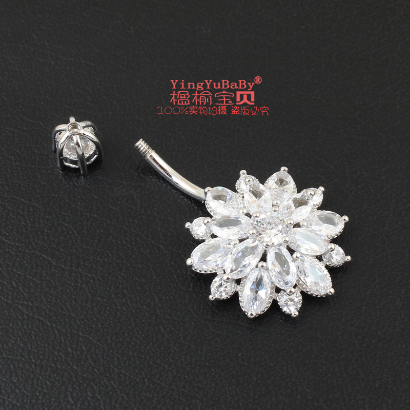 Belly button ring real 925 sterling silver prevent allergy flower zircon stone Not allergic body piercing navel bar fine jewelry