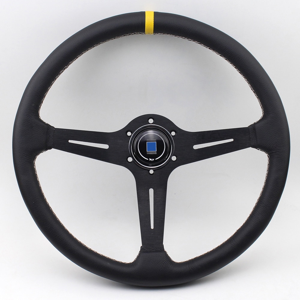 15" (370mm) ND Black Racing Steering Wheel flat Leather Racing Steering Wheels