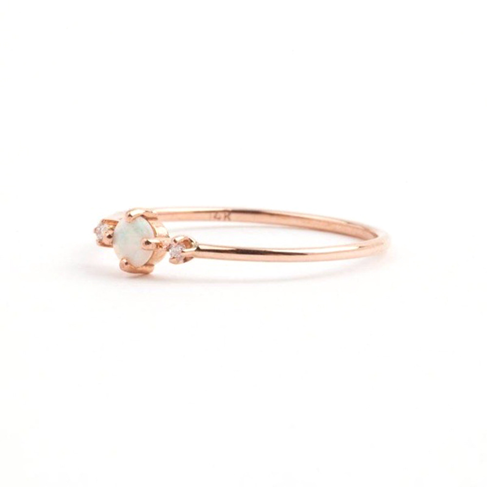 small round opal rhinestone women rings rose gold engagement ring