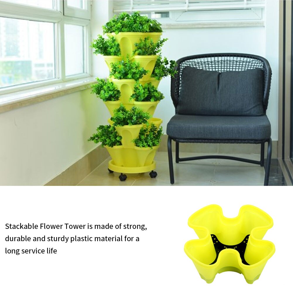 5PCS Stackable Flower Pot Garden Accessories Plant Pot Planters Plastic Tower With Tray Garden Pot Strawberry Vegetable Planter: Yellow