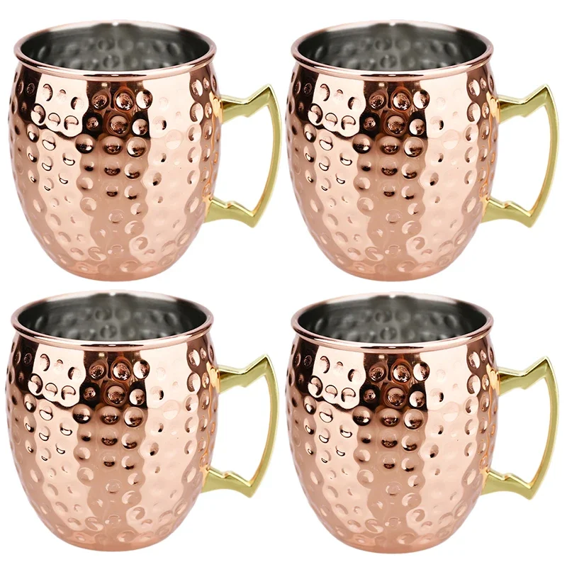 4Pcs Stainless Steel Hammered Point Cocktail Mug Non-Slip with Gold Handle Drum Mug for Home and Bar Drinking Mule Mugs: black