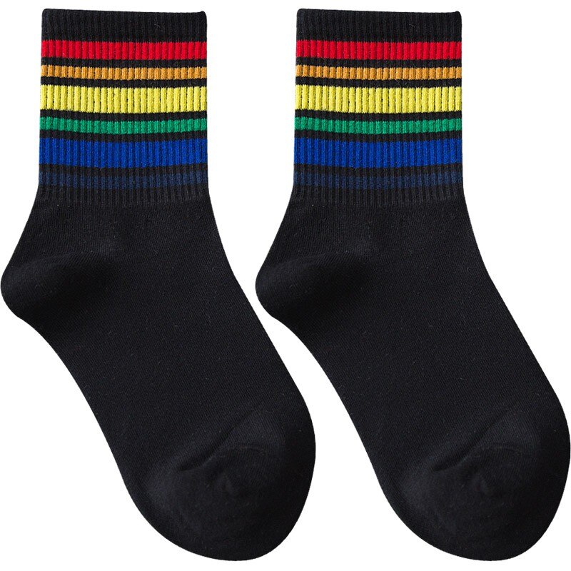 2 Pcs Rainbow Vrouwen Sokken Multi-Kleuren Voor Yoga Zachte Ademende Mannen Sokken Gym Basketbal Sport Sokken sportkleding Accessoires: Black rainbow 1