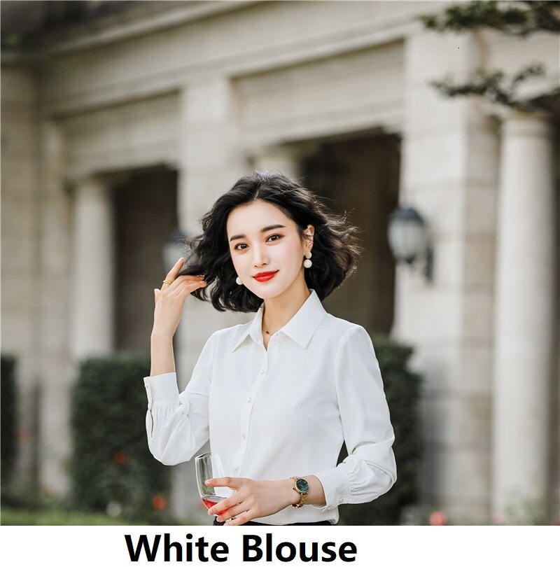 Red Uniform Styles Long Sleeve Blouses and Shirts for Women Business Work Wear Spring Autumn OL Blouse Clothes Tops: White / 4XL