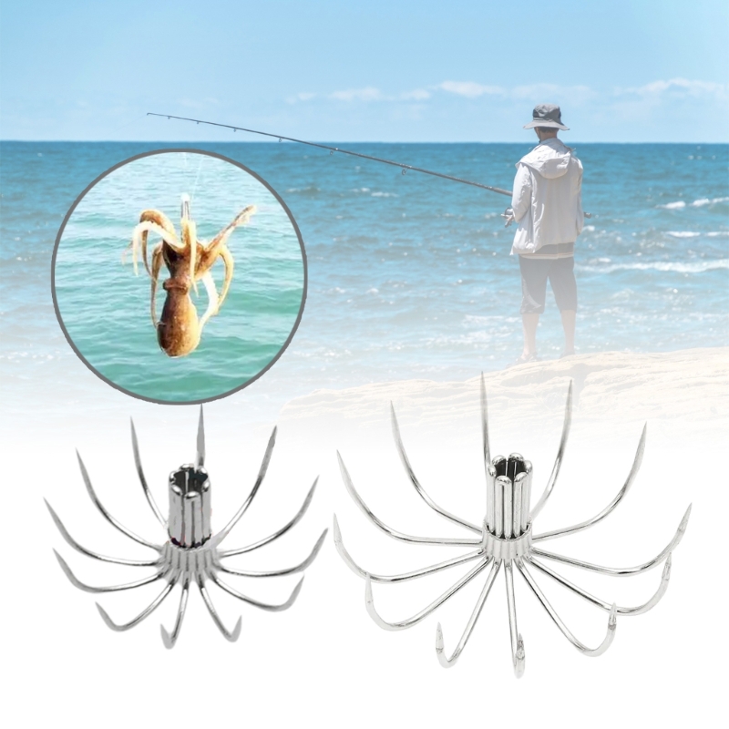 10Pcs Squid Hook Thick Stainsless Steels Barbed Umbrellas Hook Sea Fishings Fishes Hook Cuttlefishes Squid Jig Fishings Baits Ho