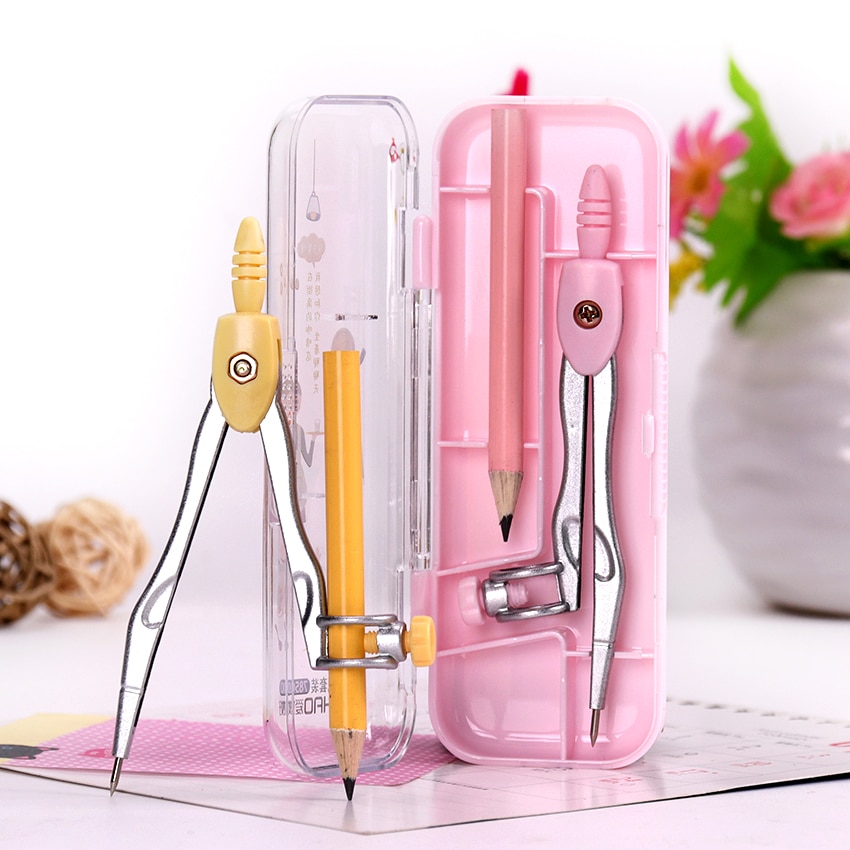 1 Set School Metal Compass Cute Girl Stationery Student Drawing Compasso Geometry Math Drafting Tools (Included Box Pencil)