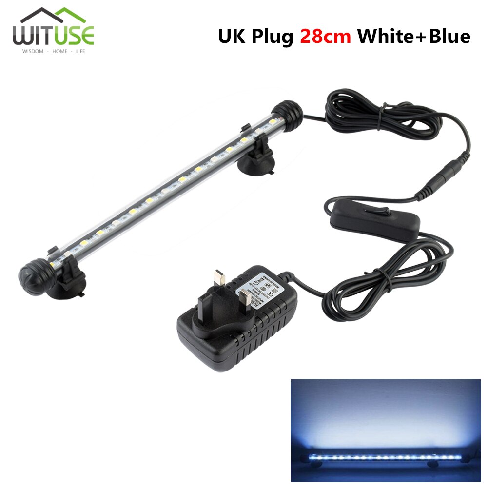 Waterproof LED Aquarium Lights Fish Tank Light Bar Blue/White 19/28/38/48CM Submersible Underwater Clip Lamp Aquatic Decor EU: 28cm UK