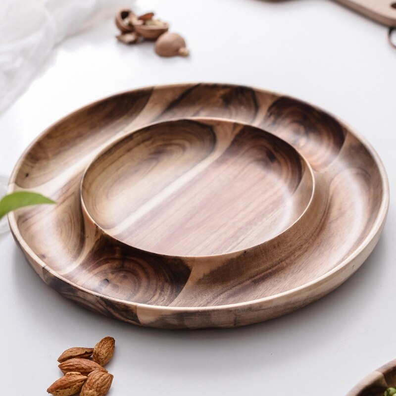 Double Layer Snacks Candy Wooden Plate Nut Dried Fruit Snack Fruit Dish Storage Trays