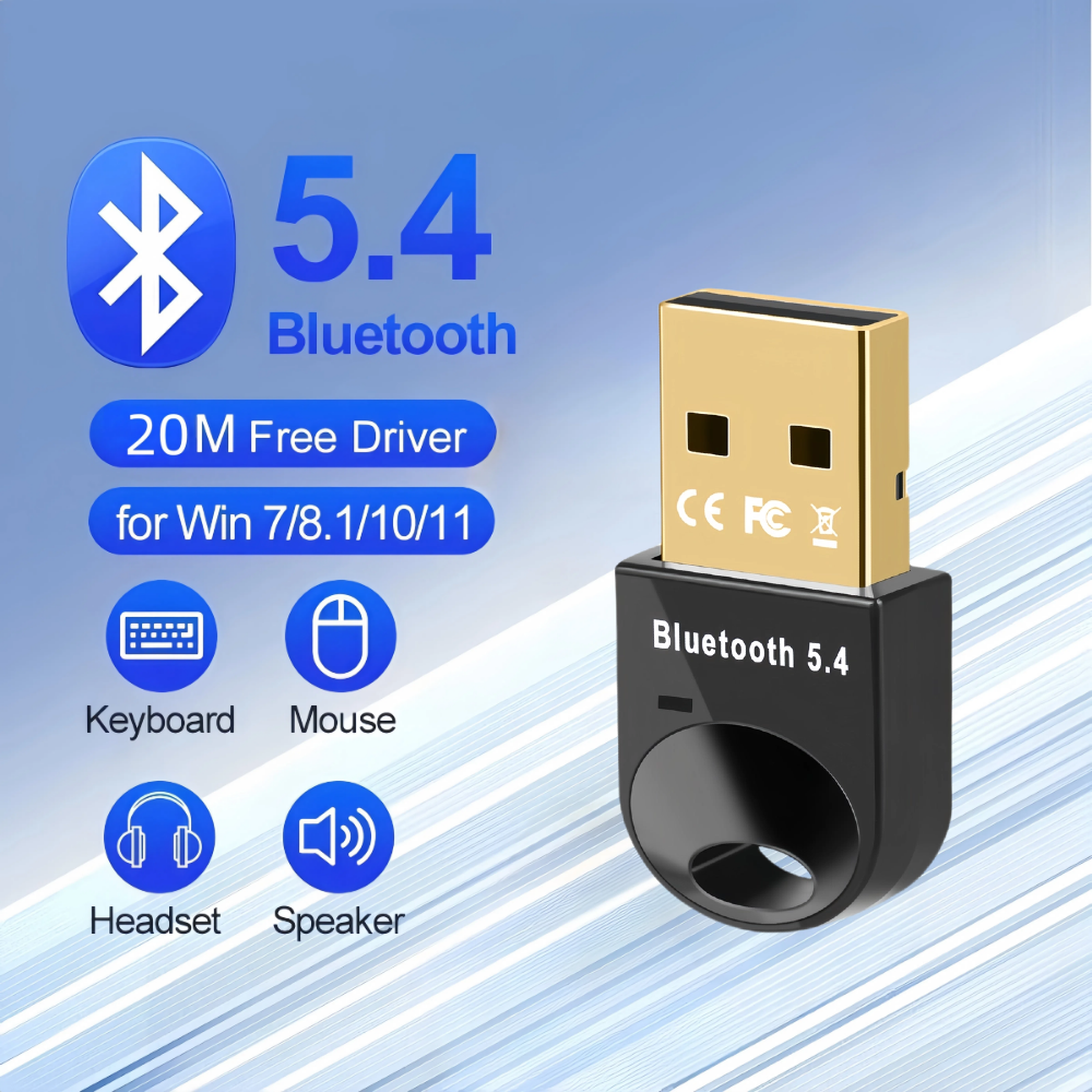 150M Bluetooth 5.4 Ontvanger Zender Gratis Driver USB Bluetooth Adapter voor PC Windows 11/10/8.1 muis Toetsenbord Audio Dongle: WHITE