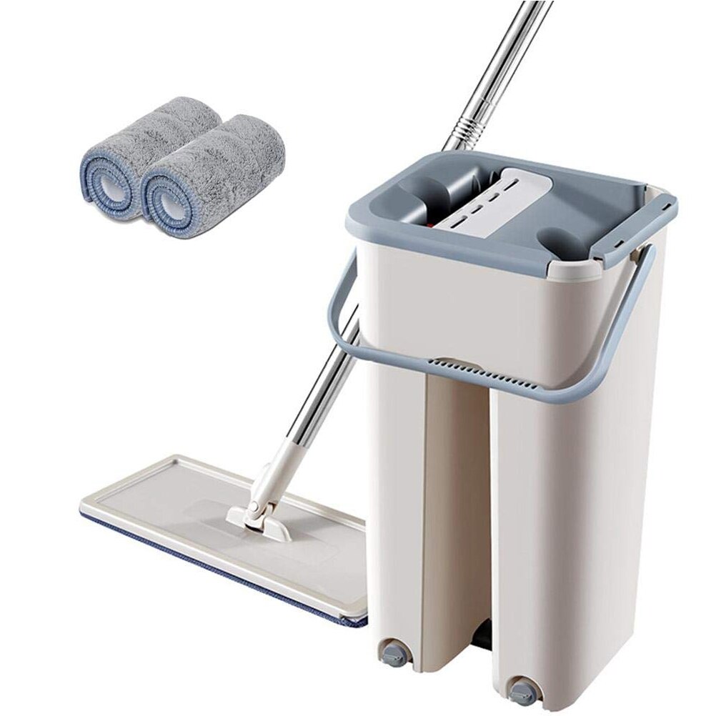 Balai serpillère magique avec tampon microfibre et seau automatique, évite le lavage manuel, pour le nettoyage des sols/parquets, utilisation facile: 2PCS cloth