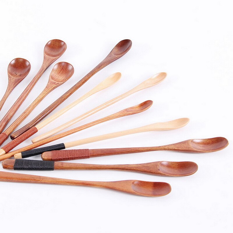 Long Handle Wooden Spoon Natural Wood Coffee Tea Spoons Lengthening Stirring Spoon Cooking Catering Scoop Cook Tools 20x1.7cm