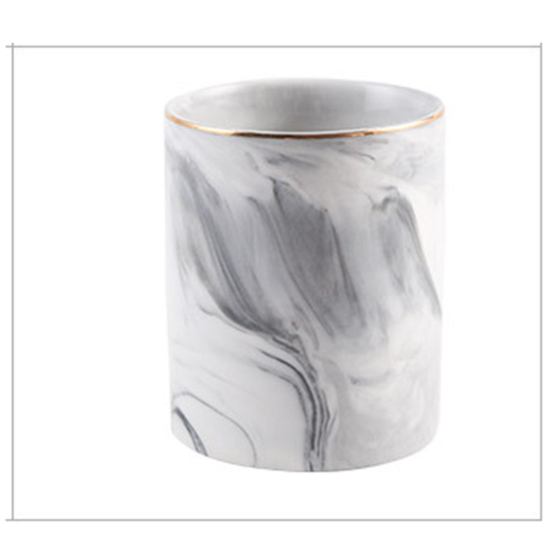 1pc Ceramic Pen Holder Marble Texture Pencil Cup Pot Desk Organizer Makeup Brush Holder SMD66: 01