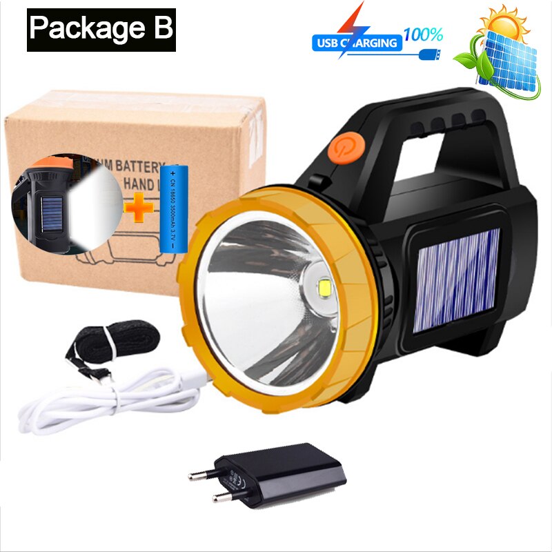 Luz LED de Trabajo Portátil de 250W, lámpara de trabajo recargable por USB, reflector a prueba de agua con luz lateral, linterna: Package B
