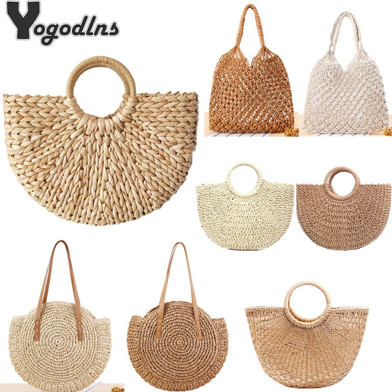 Vintage Strozak Ronde Rotan Zakken Handgemaakte Zomer Zakken Geweven Strand Dames Cirkel Schoudertas Bohemen Meisjes Reizen Handtassen