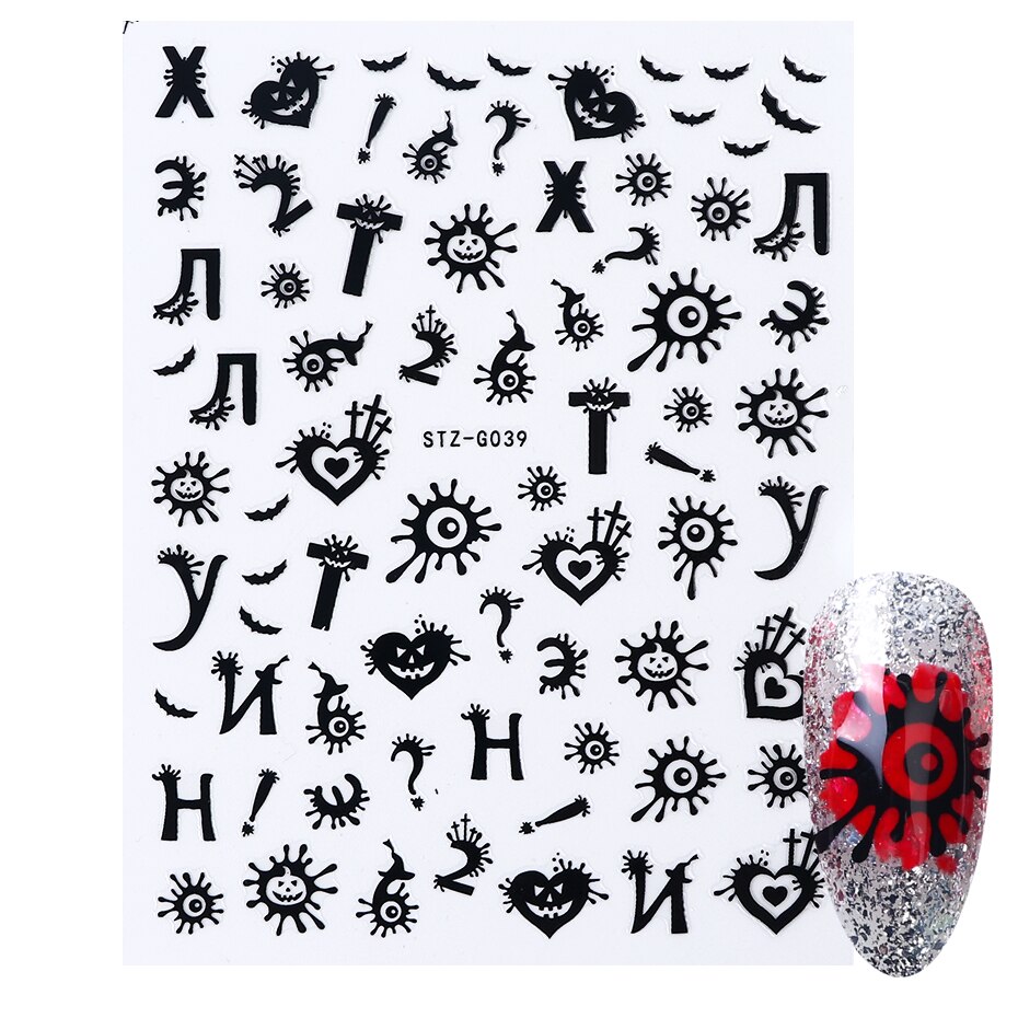 Halloween negler svarte klistremerker nail art dekaler edderkopp spøkelse gresskar kult skummelt skyveomslag negledekor manikyr chstzg 032-040: Stzg 039 svart