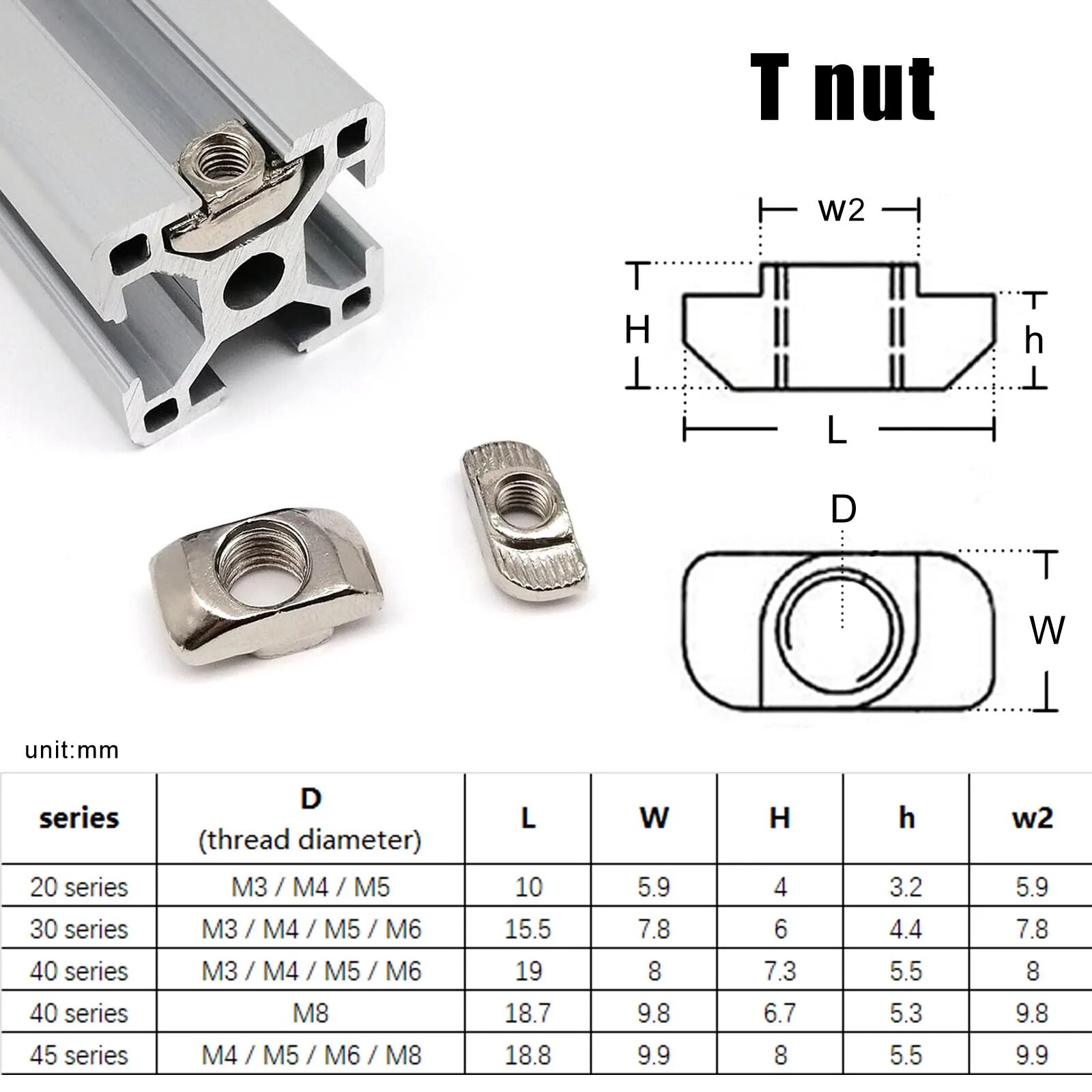 50/30/20 piezas M3 M4 M5 M6 tuerca en T martillo de tuerca deslizante en forma de barco para pista de ranura de extrusión de perfil de aluminio serie 20 30 40