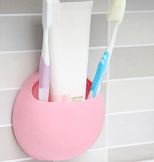Vægmonteret tandbørsteholder til brusebad, sjov sanitær tandbørsteholder: Lyserød