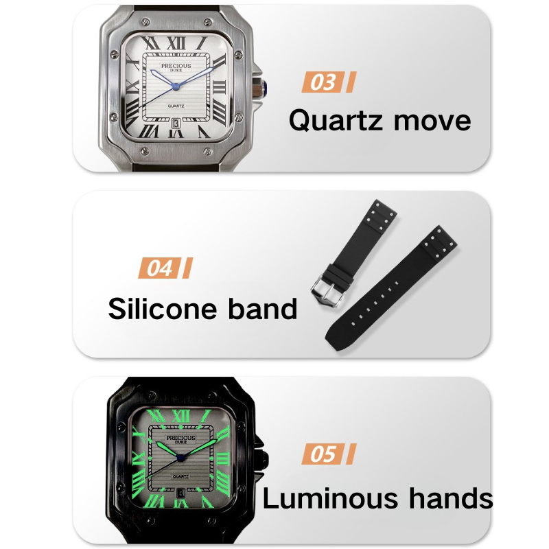 Retro vierkant quartz horloge voor heren tankserie horloge met siliconen band 30 meter waterdicht voor dagelijks gebruik