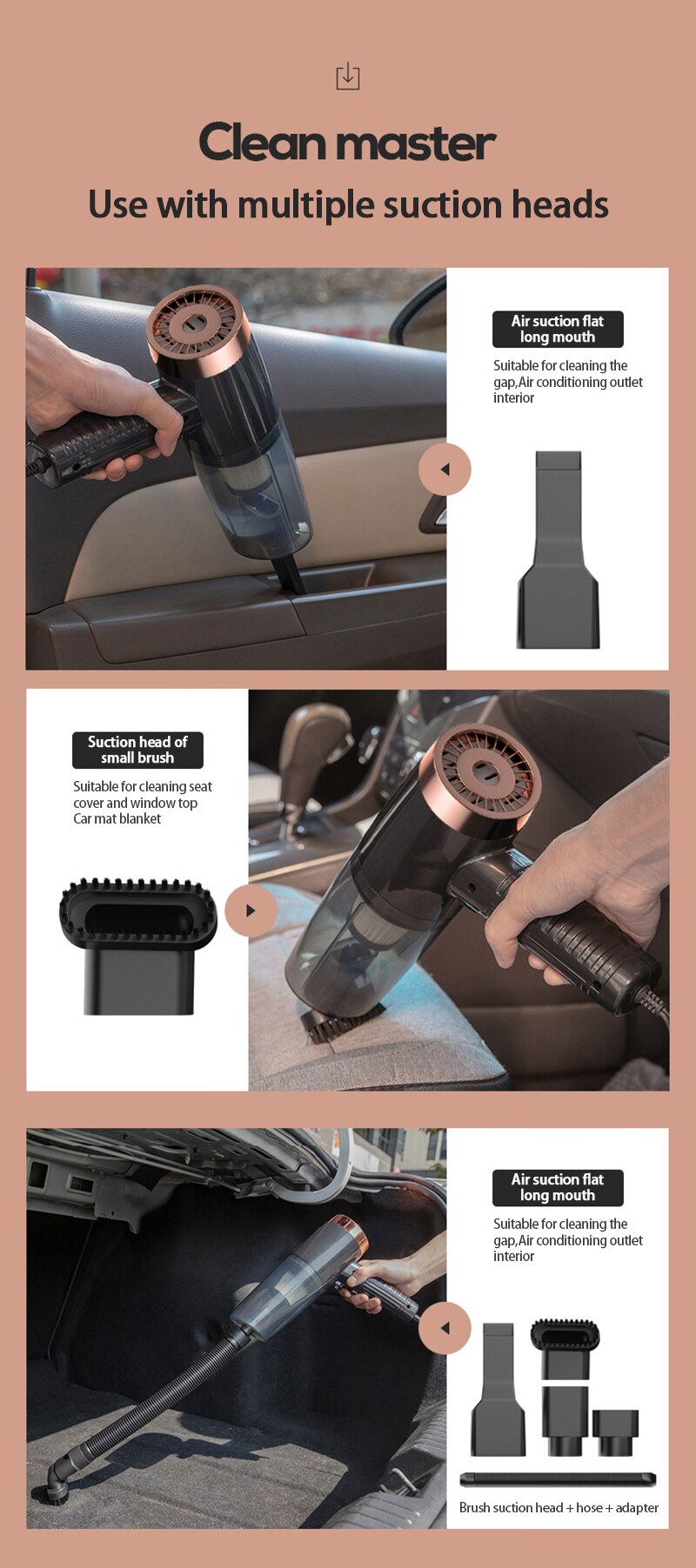 Aspiradora portátil de mano para el hogar y el coche, miniaspirador en seco y húmedo, con luz LED, electrónica, 1 ud.