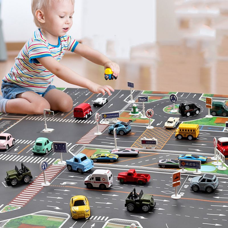 Baby Speelgoed Grote Stad Verkeer Auto Park Spelen Mat Waterdicht Non-Woven Kids Playmat Pull Back Auto Speelgoed