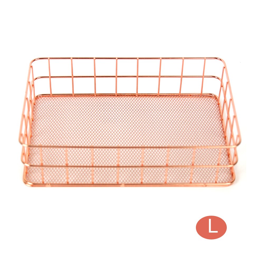 Office Desk Table Mesh Square Pencil Pot Cup Case Container Organizer Rose Gold Metal Pen Holder Home School Storage Basket: rose gold L