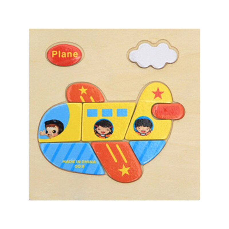 Mini Size 15*15CM Kids Toy Wood Puzzle Wooden 3D Puzzle Jigsaw for Children Baby Cartoon Animal/Traffic Puzzles Educational Toy: aircraft