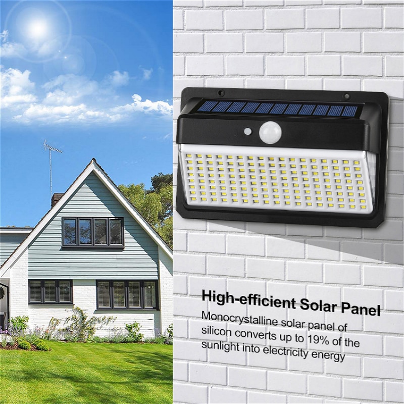1pc Waterproof Solar Powered Sunlight For Garden Decoration 158 LED Solar Light Outdoor Solar Lamp PIR Motion Sensor Wall Light