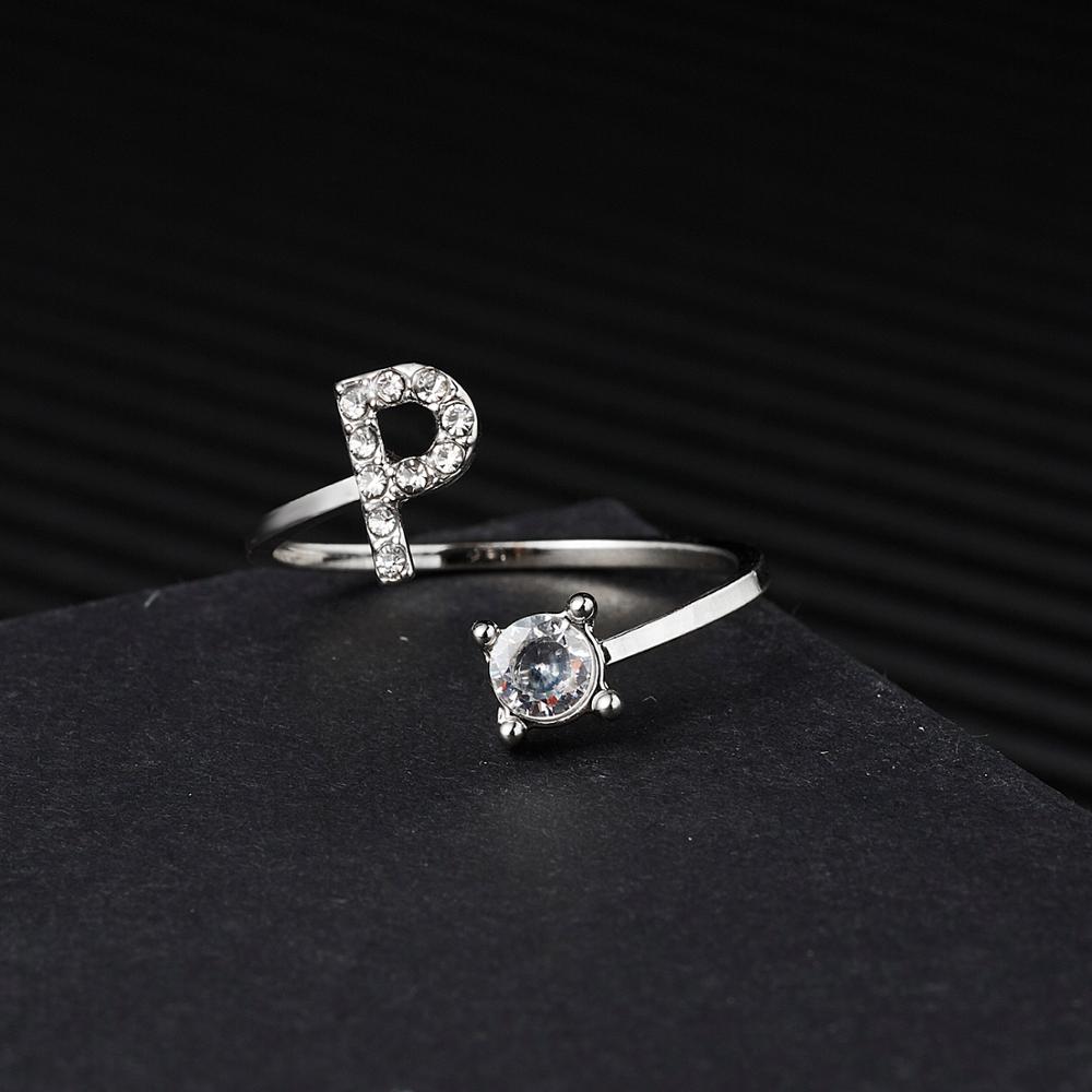 1pcs 26 Engels Letters A-Z Ringen Zilveren Kleur Strass Open Manchet Verstelbare Vinger Ringen Vrienden Paar Sieraden