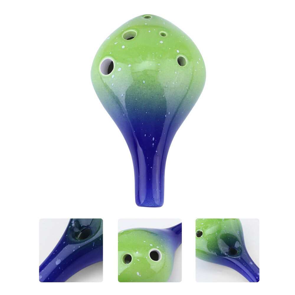 Ceramic 6 Hole Ocarina - Bottle Style - Beginner Instrument - Musical: Sky-blue Green