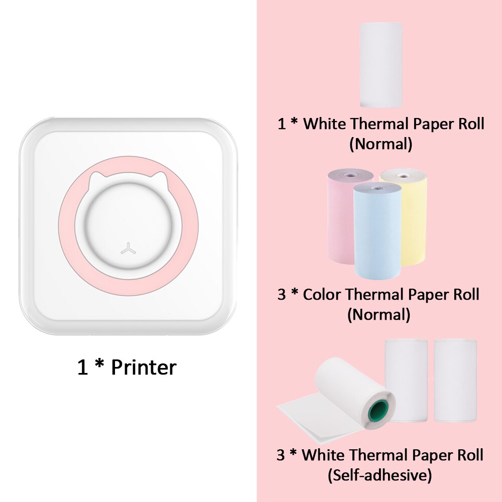 VIP LINK Pocket Thermal Printer Portable 200dpi Photo Label Memo List Printing Wireless Printer: Pink Set 4