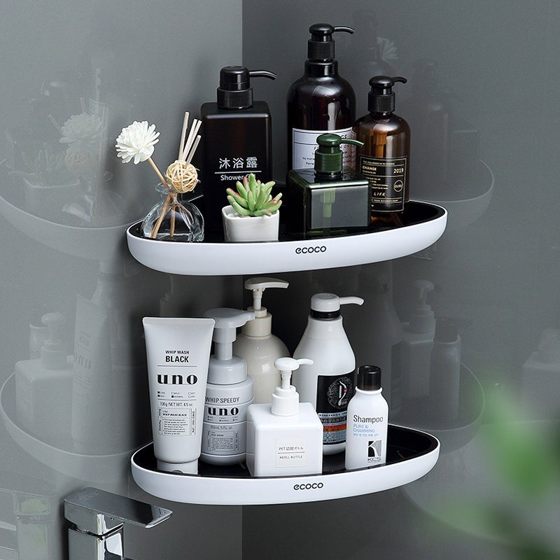 GESEW-estante de almacenamiento esquinero para baño, estantes de almacenamiento multifunción, organizador drenable para el hogar, accesorios de baño: Black2PCS