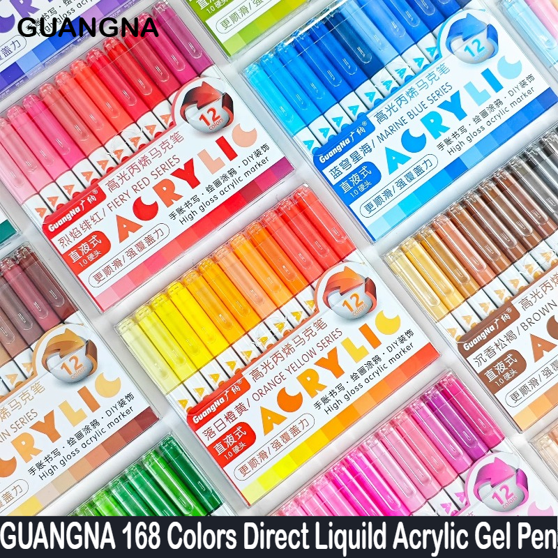 GUANGNA 168/12 Colors Direct Liquild Acrylic Gel Pen Large Capacity Highlight Morandi Multicolor Marker Pen School Stationery