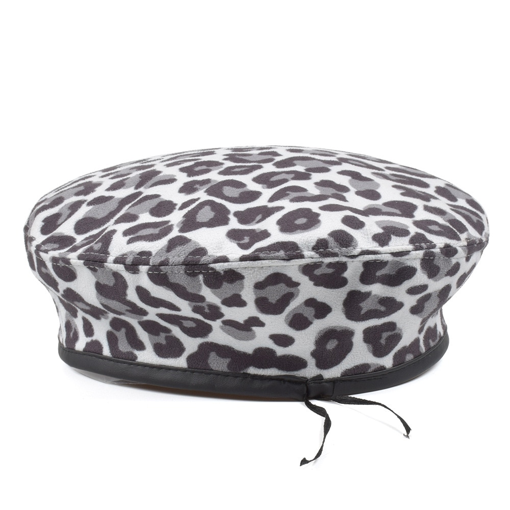 Kvinnor faux leopard baskertryck vinterhatt röd flicka konstnär brun fransk hatt ull kashmir vår kvinnlig vintage platt keps