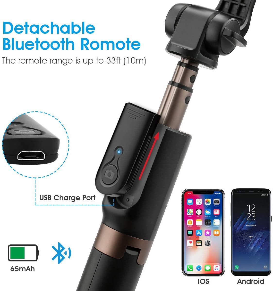 AFAITH – perche à Selfie sans fil Bluetooth, trépied rotatif à 360 ° extensible, Mini monopode pour Smartphones ios et Android
