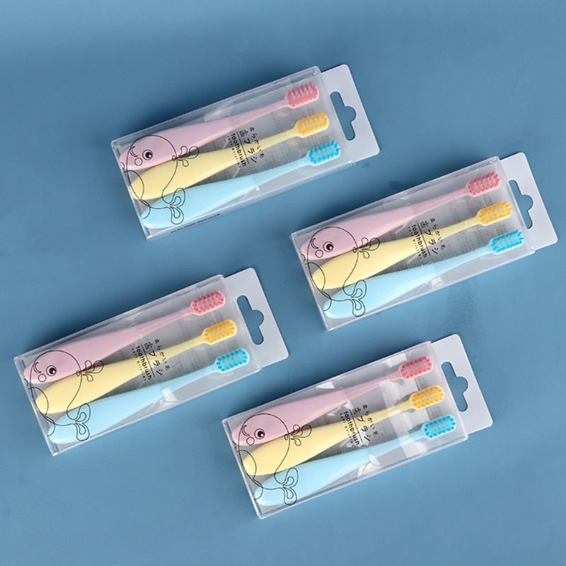 3 Pcs Ultra Soft Antibacterial Kids Toothbrush Children Baby Candy Color Cartoon Smiley Face Toothbrushes