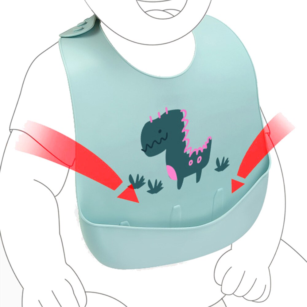 Cute Baby Bibs Waterproof Soft Silicone Cartoon Print Baby Feeding Stuff Dinosaur Kids Girl Boy Adjustable Children Bib