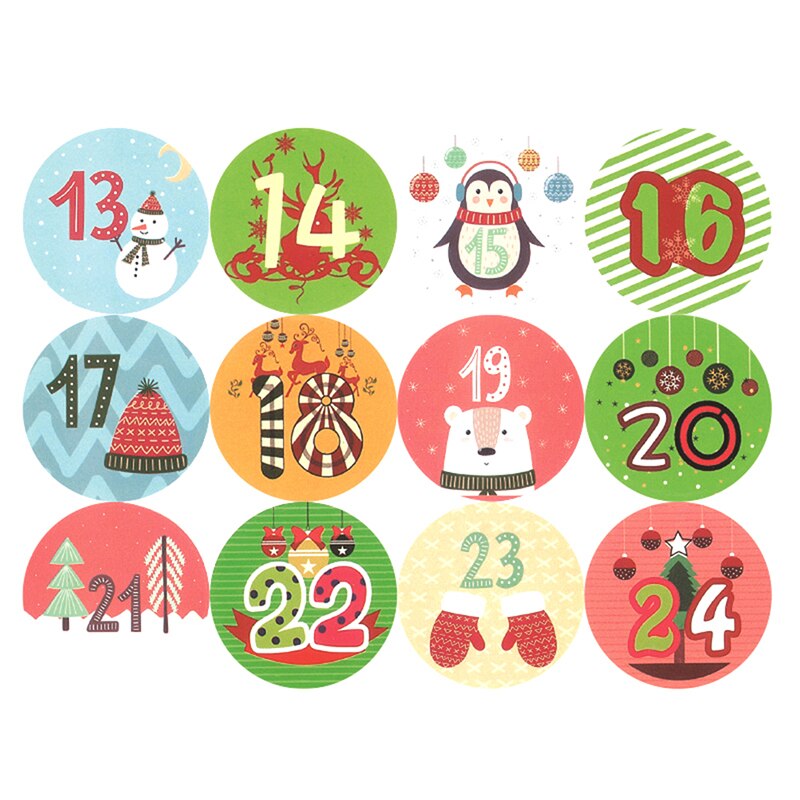 10 Sheet Christmas Label Advent Calendar Number Paper Stickers Ornaments Cookie Candy DIY Xmas Adhesive Packaging Sticker