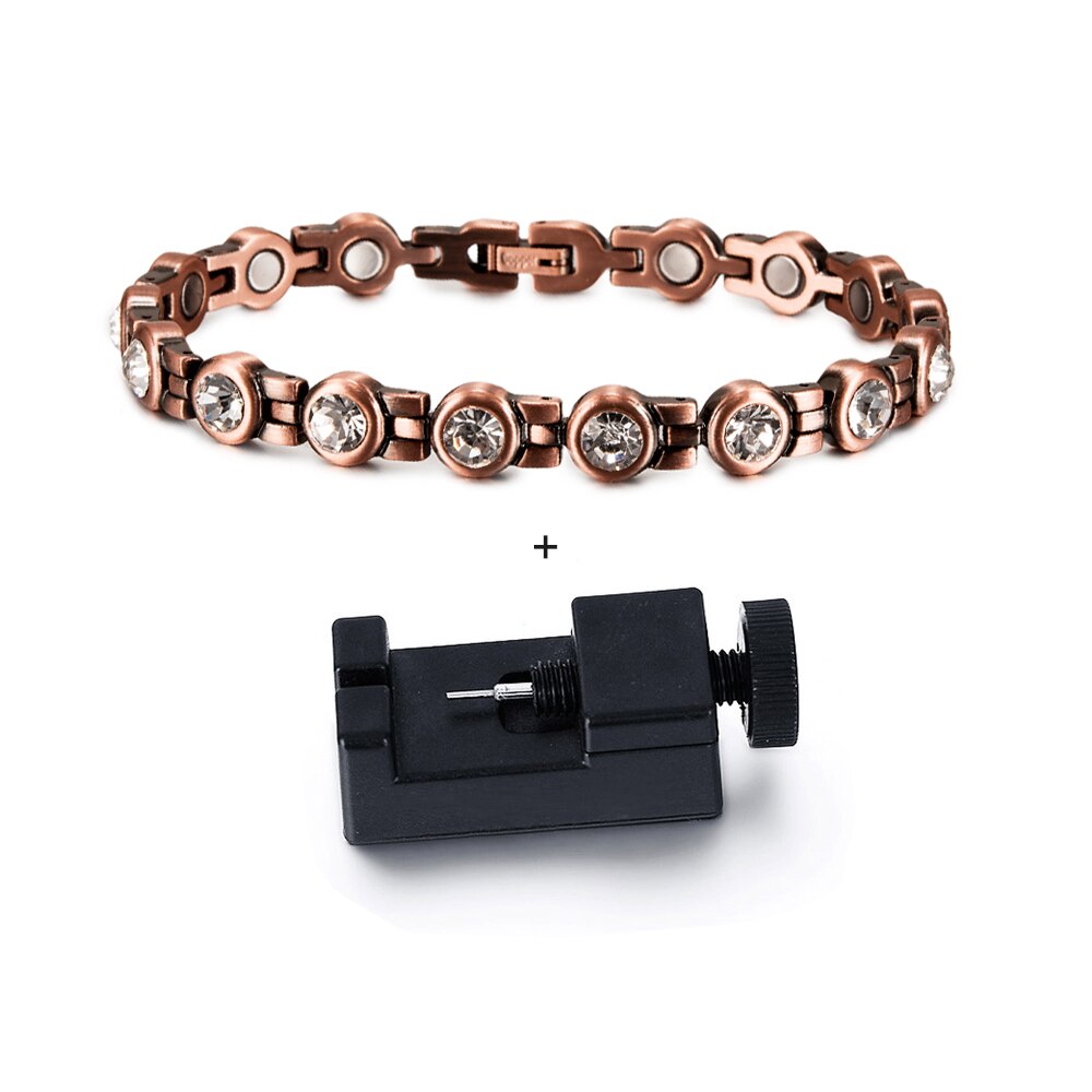 Magnetic Pure Copper Bracelets for Women Cubic Zirconia Chain Link Copper Magnetic Bracelet Arthritis Health Energy Arthritis: CB015