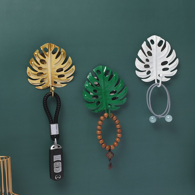 Nordisk krog pungbøjle gylden bladform frakke rack vægfrakke nøgleholder uden hul hjem væghængende dekoration