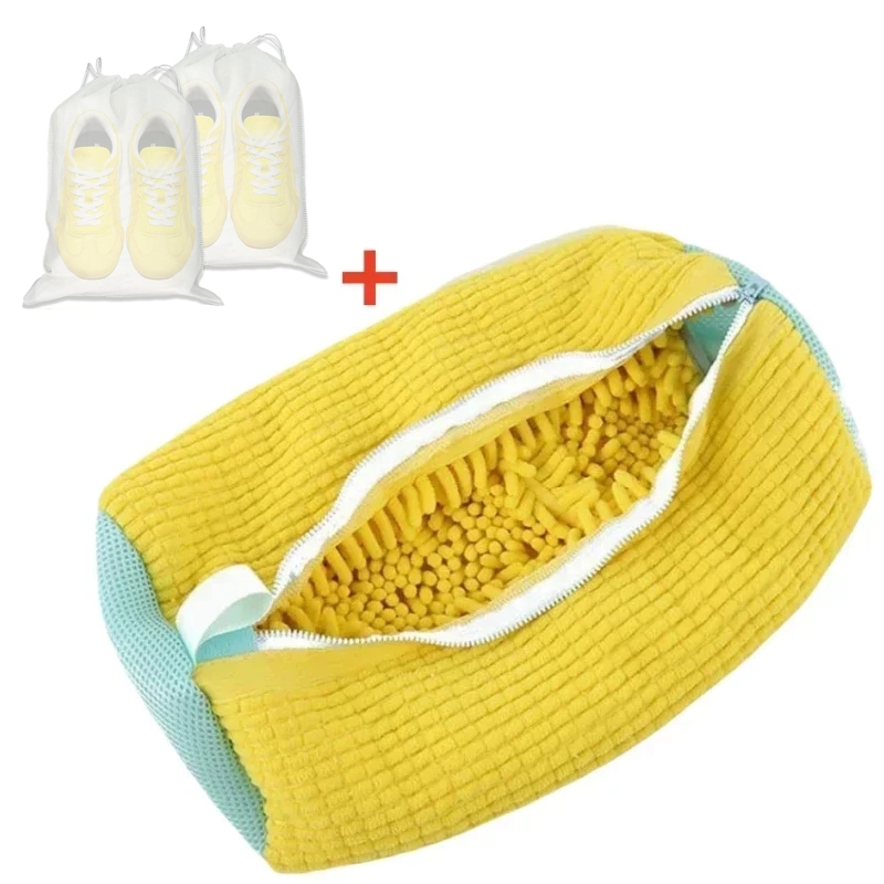 Durable Mesh Shoe Wash Bag with Zipper Rich Fluff Inside Protects Sneakers Casual Shoes in Washer Dryer Travel Storage Organizer: Orange