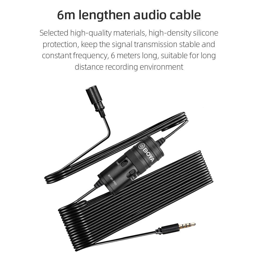 BOYA BY-M1 Pro Lavalier Microphone Clip-on Condenser Mic Wired 3.5mm Mic for iPhone Android Smartphone Vlog DSLR Camcorder Audio