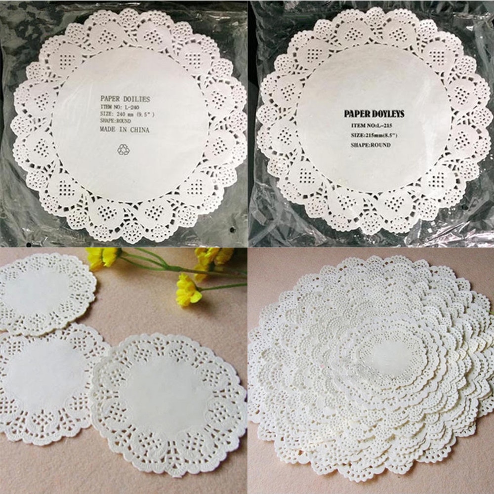 100 stk 11.4-26.7cm søde runde blonderpapir doilies håndværk kage placemat bryllupsfødselsdag prom fest diy dekoration