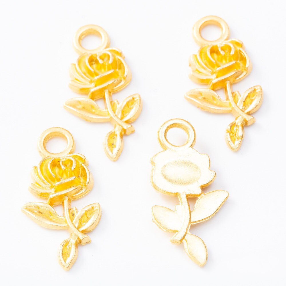 20 Pçs/lote Cor Rosa Encantos Pingente de Flor de Ouro Para DIY Fazer Jóias Pulseira DIY Descobertas Jóias de Moda Colares 2021: Shiny Gold Color