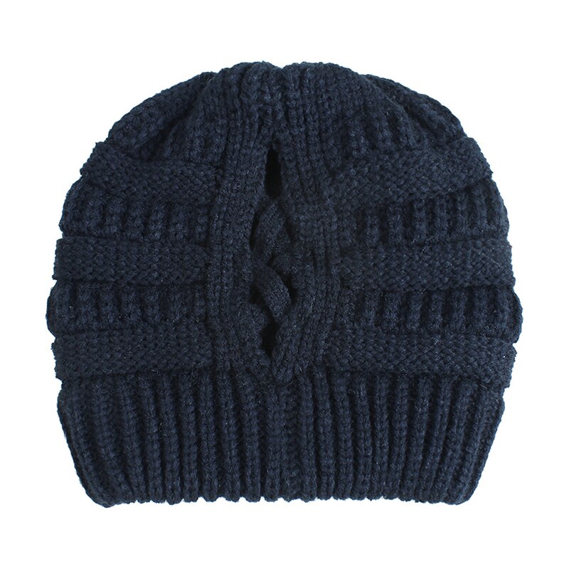 Gorro de cola de caballo para mujer, gorros tejidos para madre y niña, gorros gruesos y cálidos, gorras de color liso: 6