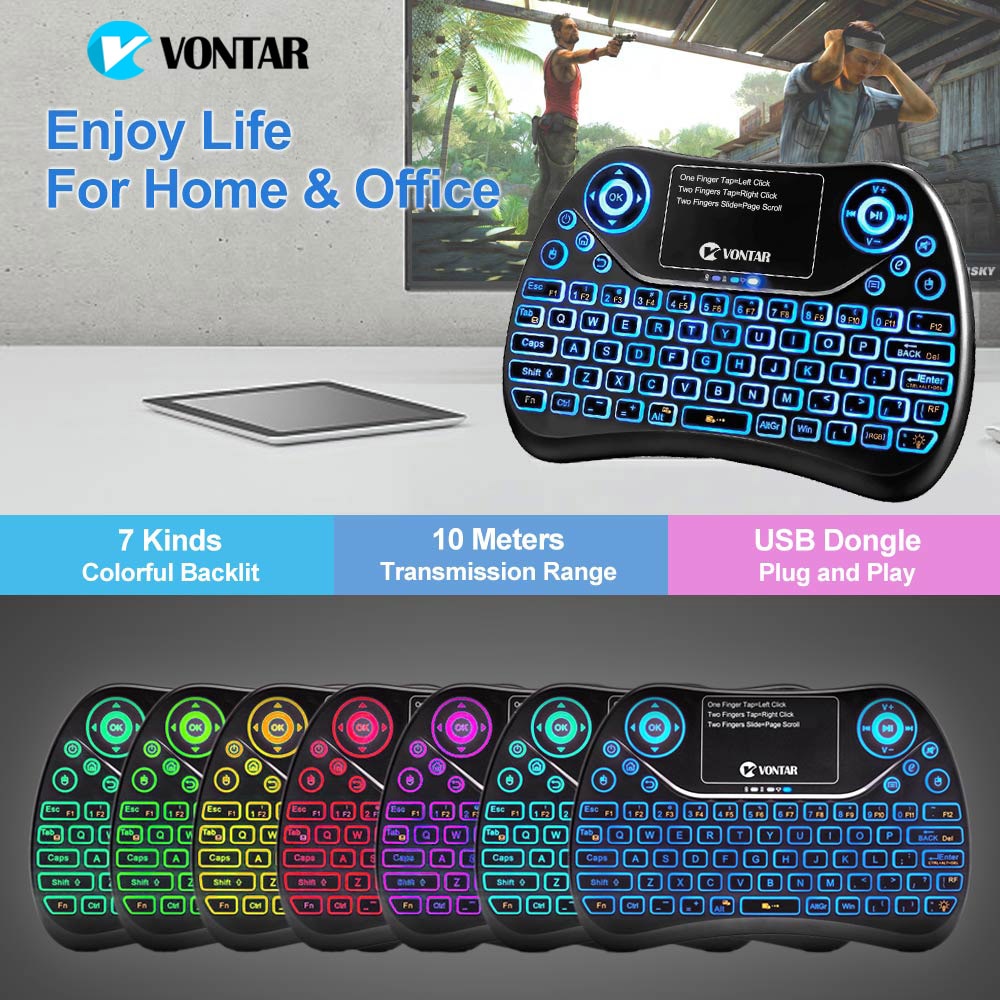VONTAR TX2 Plus Air Fly Mouse English-Russian Wireless Mini Backlit Keyboard with Touchpad for Android TV BOX X96mini X96 HTPC