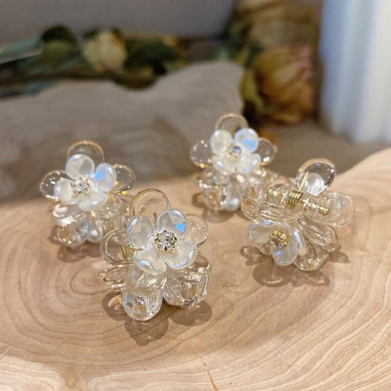 Coleteros geométricos minimalistas coreanos para mujer, pinza para cabello de flores, diamantes de imitación, transparente, pequeño, cangrejo, para