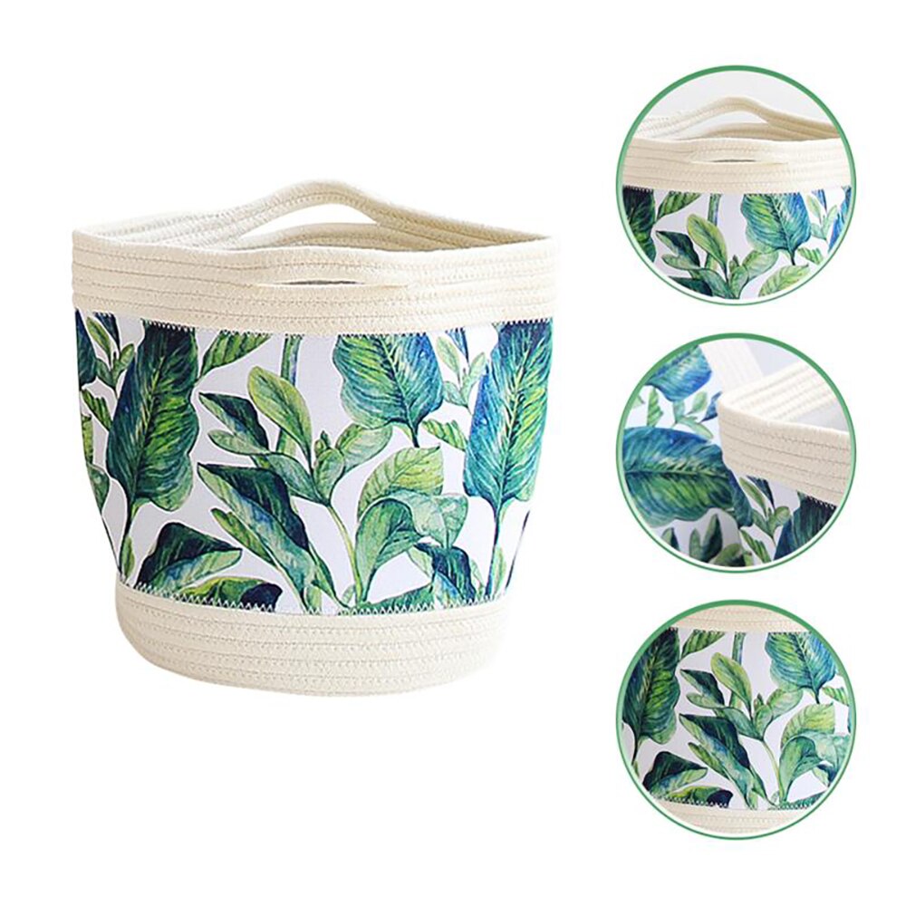 Collapsible Storage Basket Flower Baby Basket Fresh Green Leaf Toy Storage Bucket Dirty Clothes Basket Fabric Storage Bag