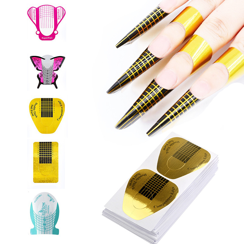 100 unids/lote puntas de formas de uñas francesas extensión de pegatinas de uñas acrílico UV Gel curva herramientas de arte de uñas postizas formas guía DIY juego de manicura