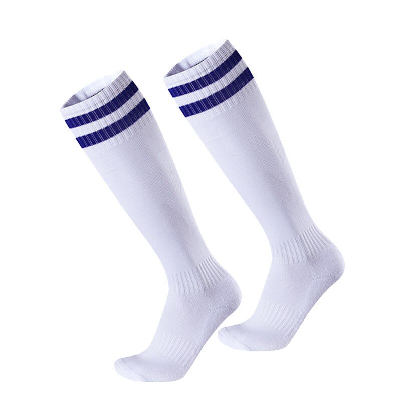 1 paire unisexe rayé hommes femmes haute chaussettes longues sport Baseball Football genou chaussettes: White  Blue Stripes