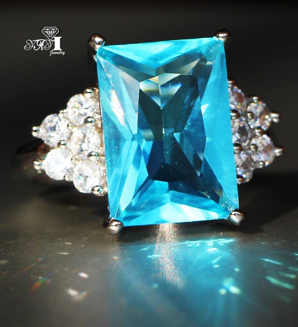 YaYI Schmuck Prinzessin schneiden 5,9 CT Meer blau Zirkon Silber Farbe Verlobungsringe hochzeit Partei Schellt