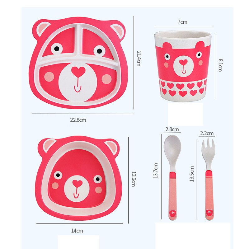 5 pièces/ensemble bébé dessin animé assiette vaisselle Anti-chute ensemble de vaisselle 4 fentes enfants vaisselle fourchette cuillère bambou assiette ensemble couverts